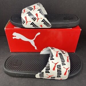 Puma Junior Size 7 Cool Cat Bold Boys BX JR Slide Sandals White Black Red Kid 7C